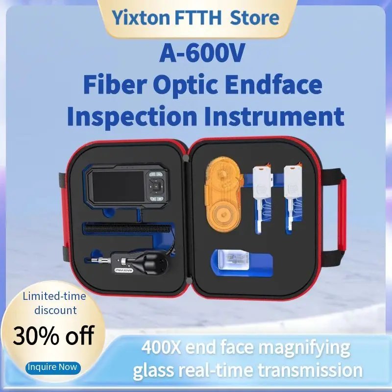 Saixian A-600V Handheld Fiber Optic End-Face Inspection Microscope 400x Magnification 4.5-Inch Display Real-Time Transmission