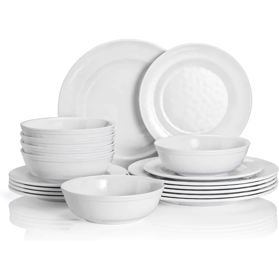 

18Piece Dinnerware Set Dishes Set with Bowls and Plates Service for 6 Nonbreakable Lightweight Dining Tableware White