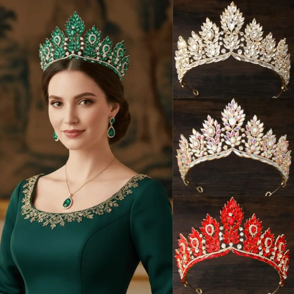 

Luxury Baroque Queen Tiaras Sparkling Elegant Bridal Headwear Vintage Shiny Women Hair Hoop Themed Parties