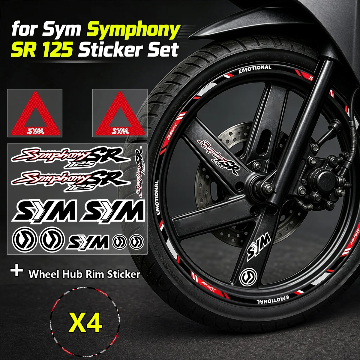 For SYM Symphony SR 125 SR125 Scooter Reflective Stickers Vinyl Waterproof Anti Scratch Wheel Rim Decorative Accessories Decals