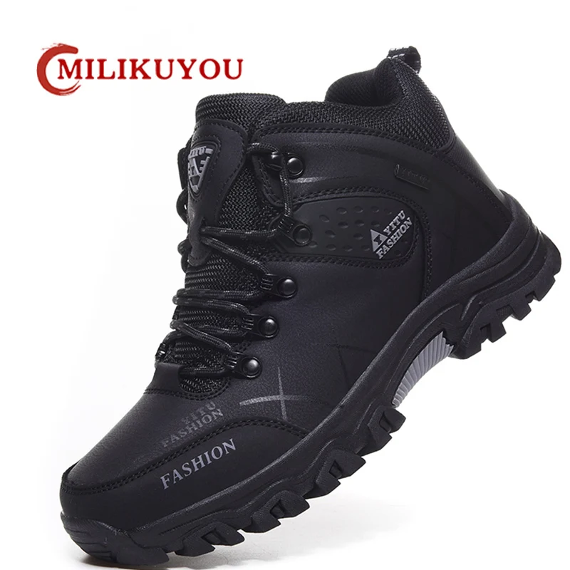 Brand Men Winter Snow Boots Waterproof Leather Sneakers Super Warm Men\'s Boots Outdoor Male Hiking Boots Work Shoes Size 39-47