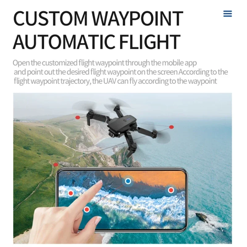 MHD E88 RC Drone with Camera 6-Axis Gyro Altitude Hold One-Key Takeoff Landing 360° Flip Gesture Control Headless Mode for Kids