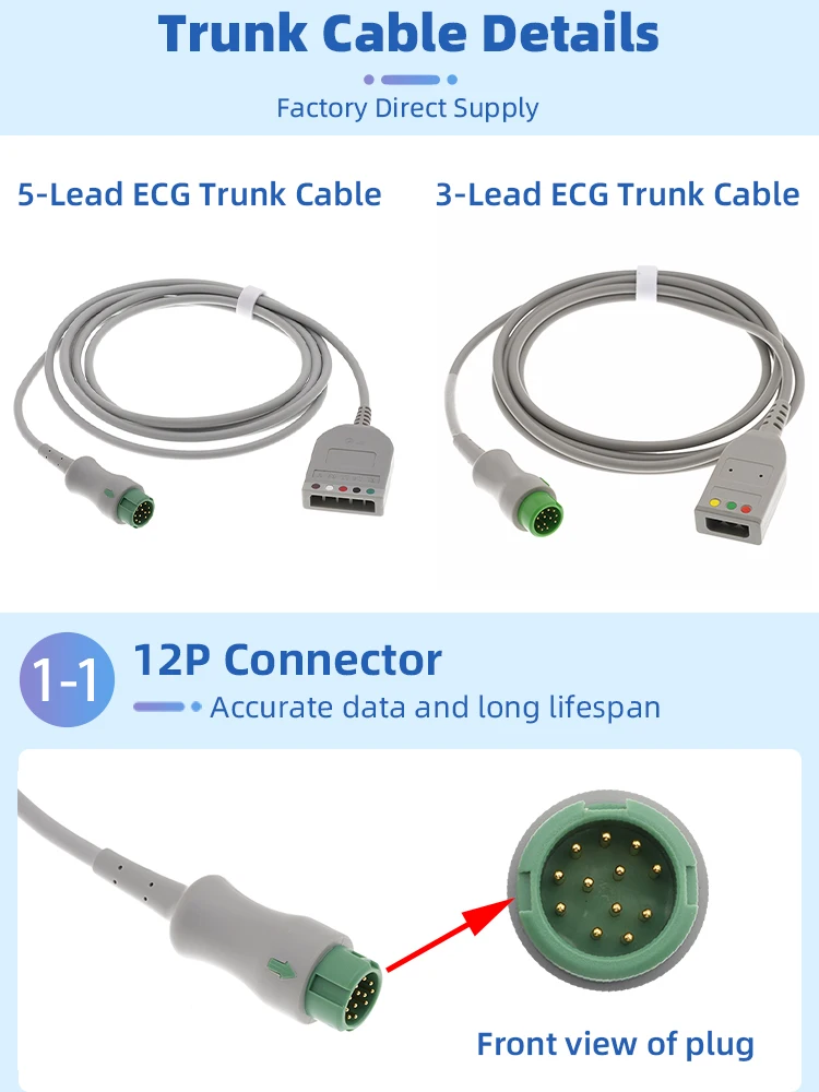 Compatibility Mindray BeneView T1,T5,T8,T9,iMEC 8,10,12,iPM 12,9800,Beneheart D6,Passport 8,Edan X8,X10,X12 ECG Cable