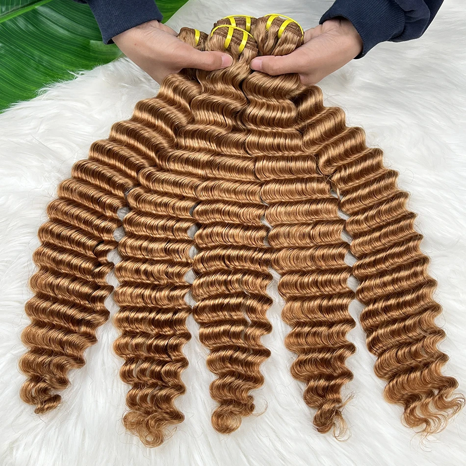 Deep Wave #30 Color Human Hair Bundles Double Weft 20-24 Inch Vietnamese Hair Weave Extensions 100% Raw Virgin Hair For Women