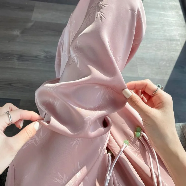 Beige damesbroek van ijszijde, broek met wijde pijpen in Chinese stijl, zomerse dunne casual broek van jacquardstof, roze en zwart beschikbaar