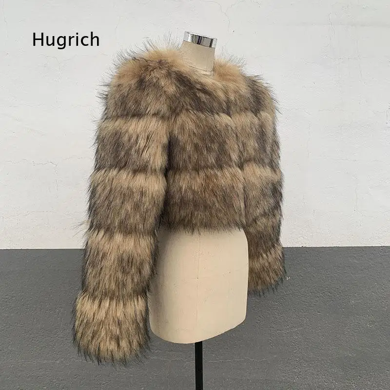 Faux Raccoon Fur Coat Winter Womens Round Neck Warm Faux Leather Jacket Outerwear Fashion Streetwear Daily Wear Soft Texture Th