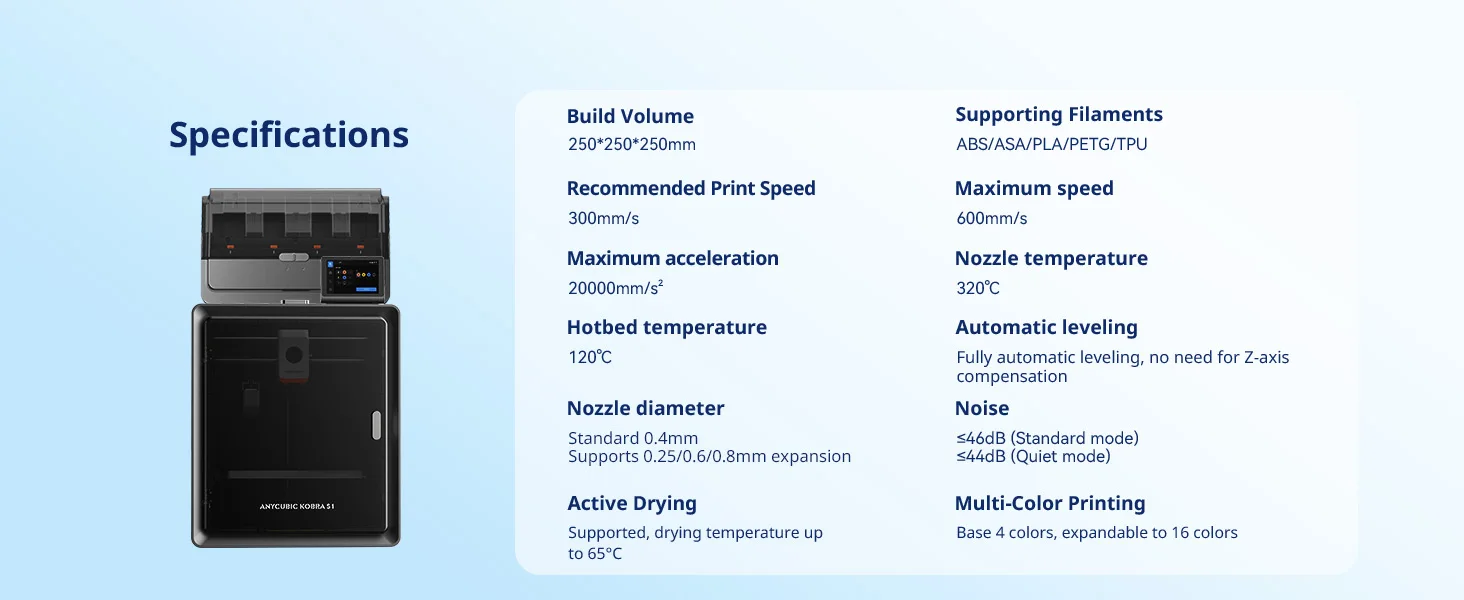 Anycubic Kobra S1 ACE 2 Pro Combo Mehrfarbiger 3D-Drucker Hochpräzise Core XY Stabile Struktur Max. Geschwindigkeit 600mm/s 3D-Drucker – Detail 21