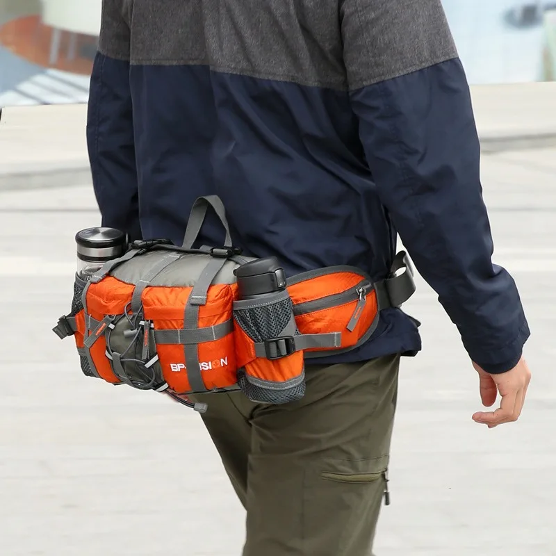 Male and Female Outdoor Waist Bags with Cup Storage and Adjustable Shoulder Straps, Suitable for Portable Travel Waist Bags and