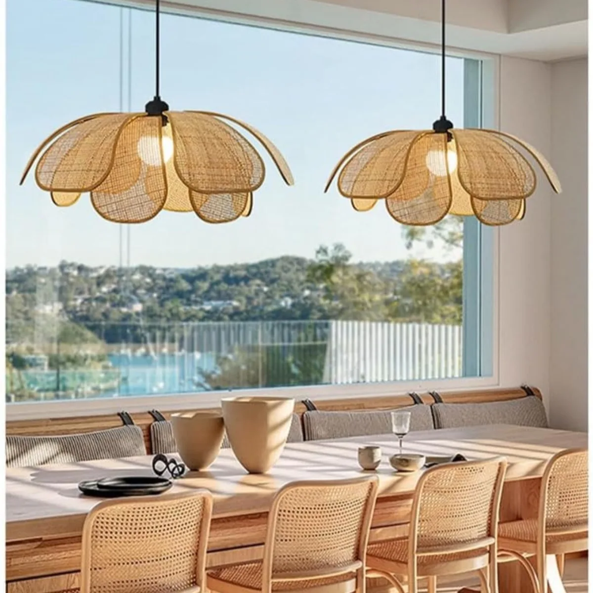 JOYINLED Handwoven Rattan Pendant Light, Boho Bamboo Chandelier Farmhouse Bedroom LivingRoom DiningRoom Ceiling Lighting Fixture