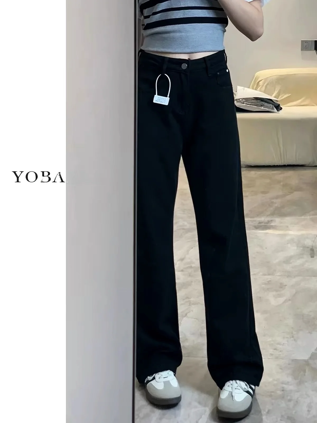 Black Slim Straight Leg Jeans Women's Autumn Winter New Small Size Large Size Loose Drapey Floor-Length Pants Casual Style