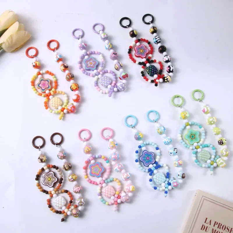 Hand-Painted Beaded Mobile Phone Chain Autumn Winter Color Series Bag Charm Key Holder Pendant Women's Accessory Jewelry