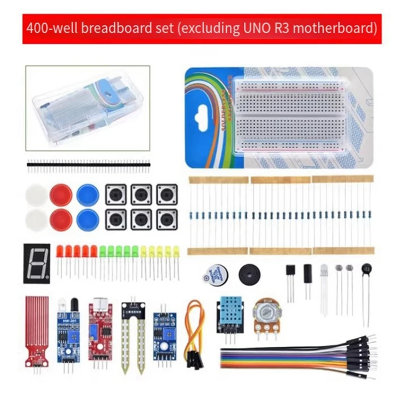 For UNO R3 Development Board 400 Hole Kit Switch Breadboard Sensor Obstacle Avoidance Module LED Lights Loose Accessories ,A
