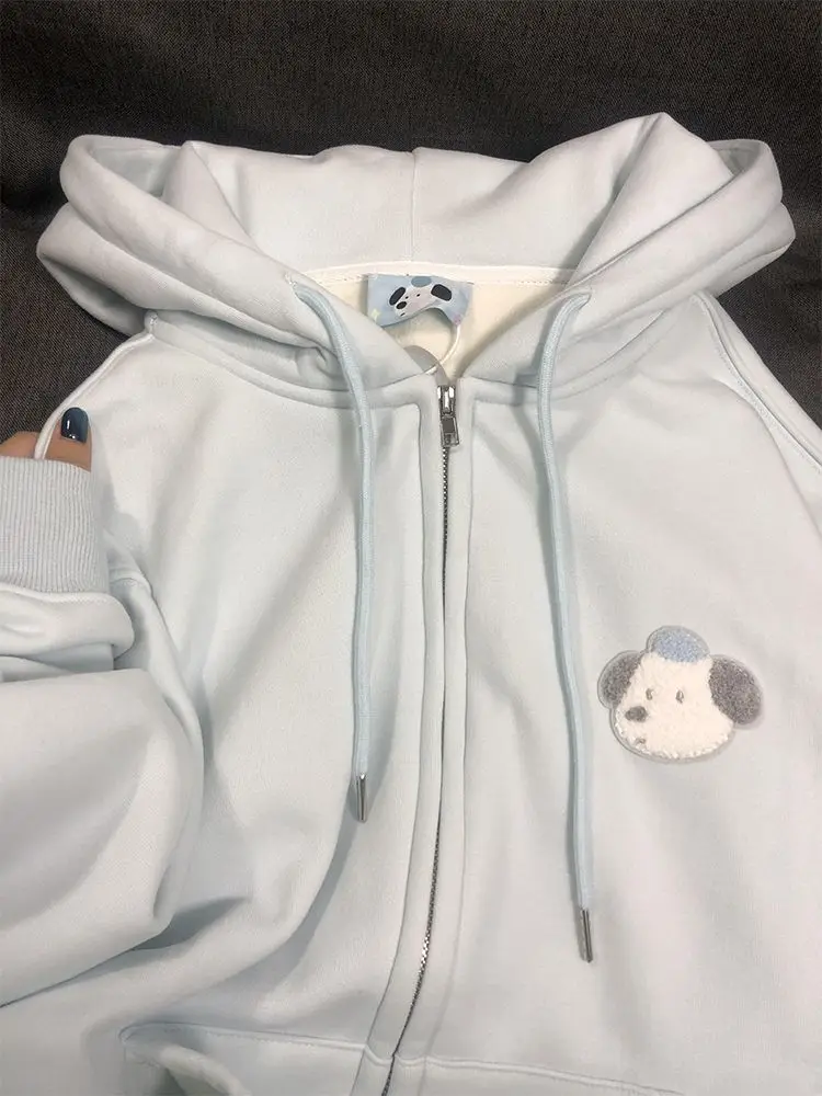 

Толстовка женская из плотного хлопка с вышивкой милого щенка, осенне-зимняя новинка, свободный крой, кардиган-топ