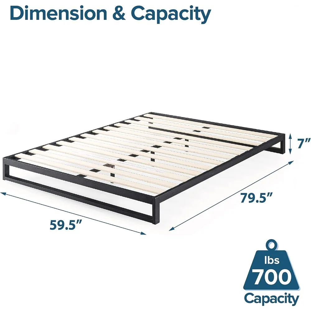 7 Inch Metal Platform Bed Frame, Wood Slat Support, No Box Spring Needed, Easy Assembly, Queen, Black