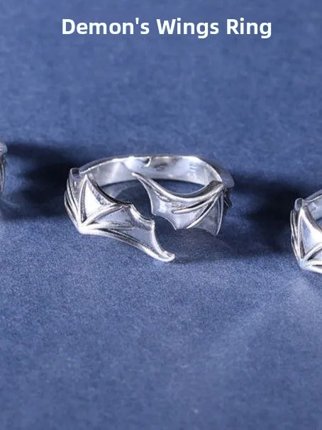 Retro Angel Devil Wing Ring 925 Silver Open Unisex Index Finger Ring Design Trendy Open Finger Ring Fashion Jewelry Accessory