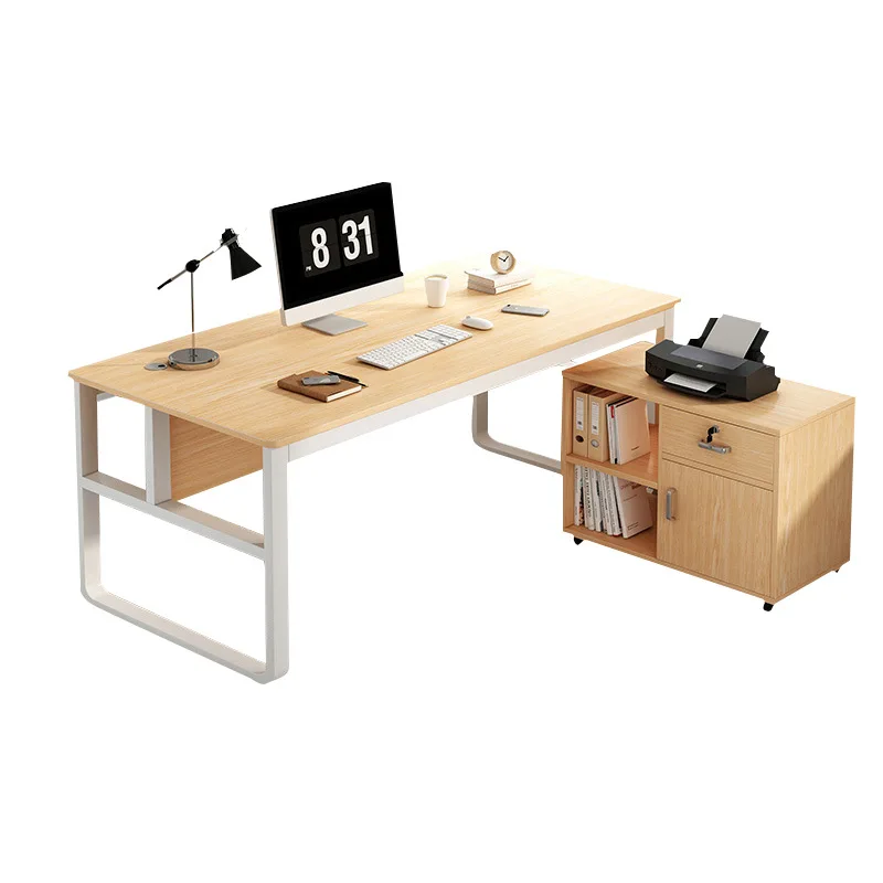 Wooden office desk and chair combination of computer desk simple modern office boss desk file cabinet one simple table