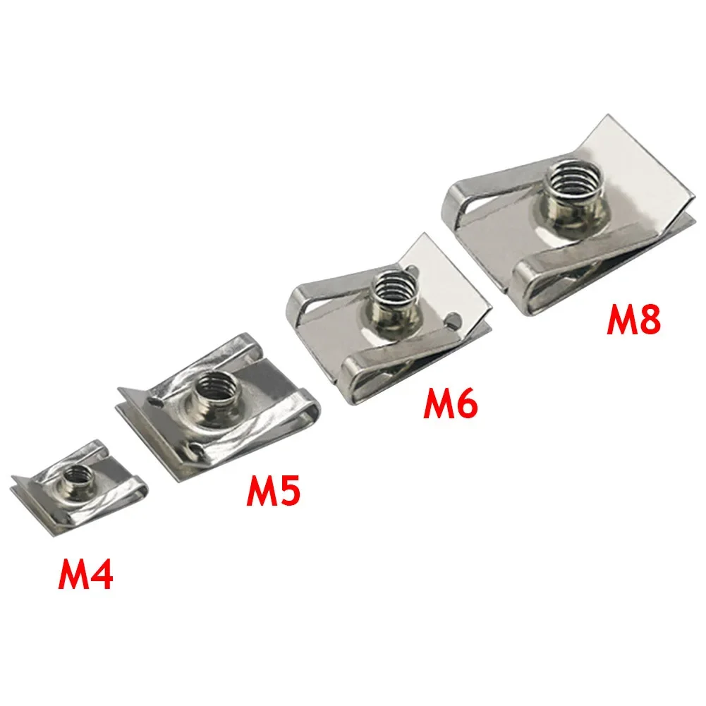 10Pcs Stainless Steel U Type Clips Plate Leaf Spring Nuts M6 M5 M4 M8 - 4mm 5mm 6mm 8mm Reed Nuts for Car Motorcycle Scooter ATV