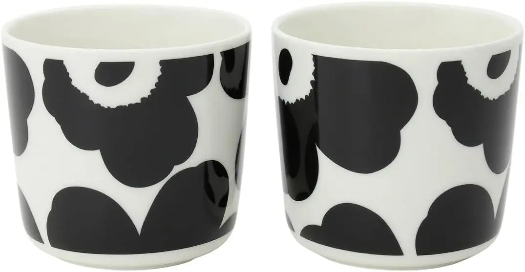 

Unikko Oiva Stoneware Coffee Cup Set of 2 — Black & White Floral Design for Kitchen Décor (7oz)