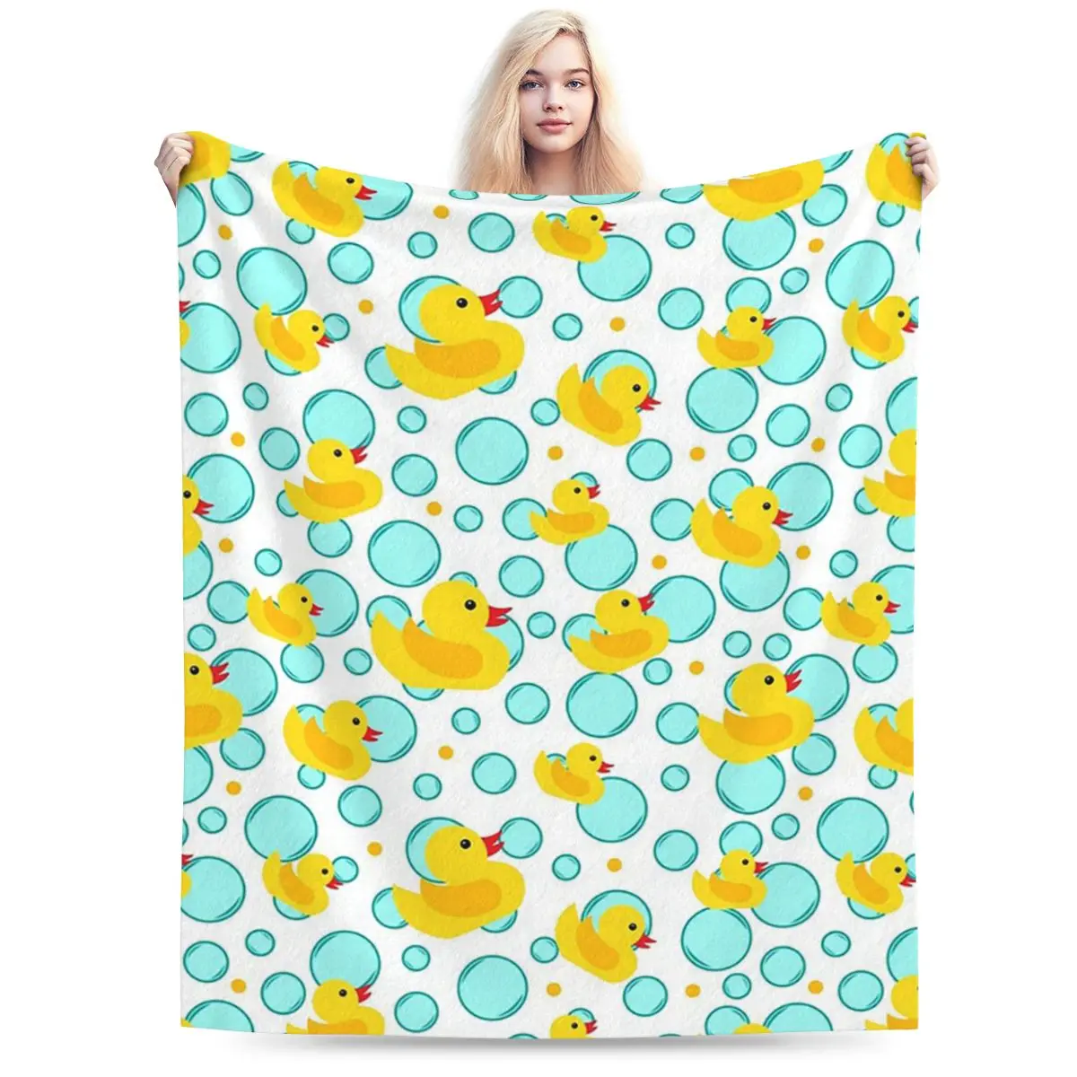 Yellow Rubber Ducks And Bubbles Bathtime Pattern Blanket Soft Warm Flannel Throw Blanket Bedspread for Bed Living room Home Sofa