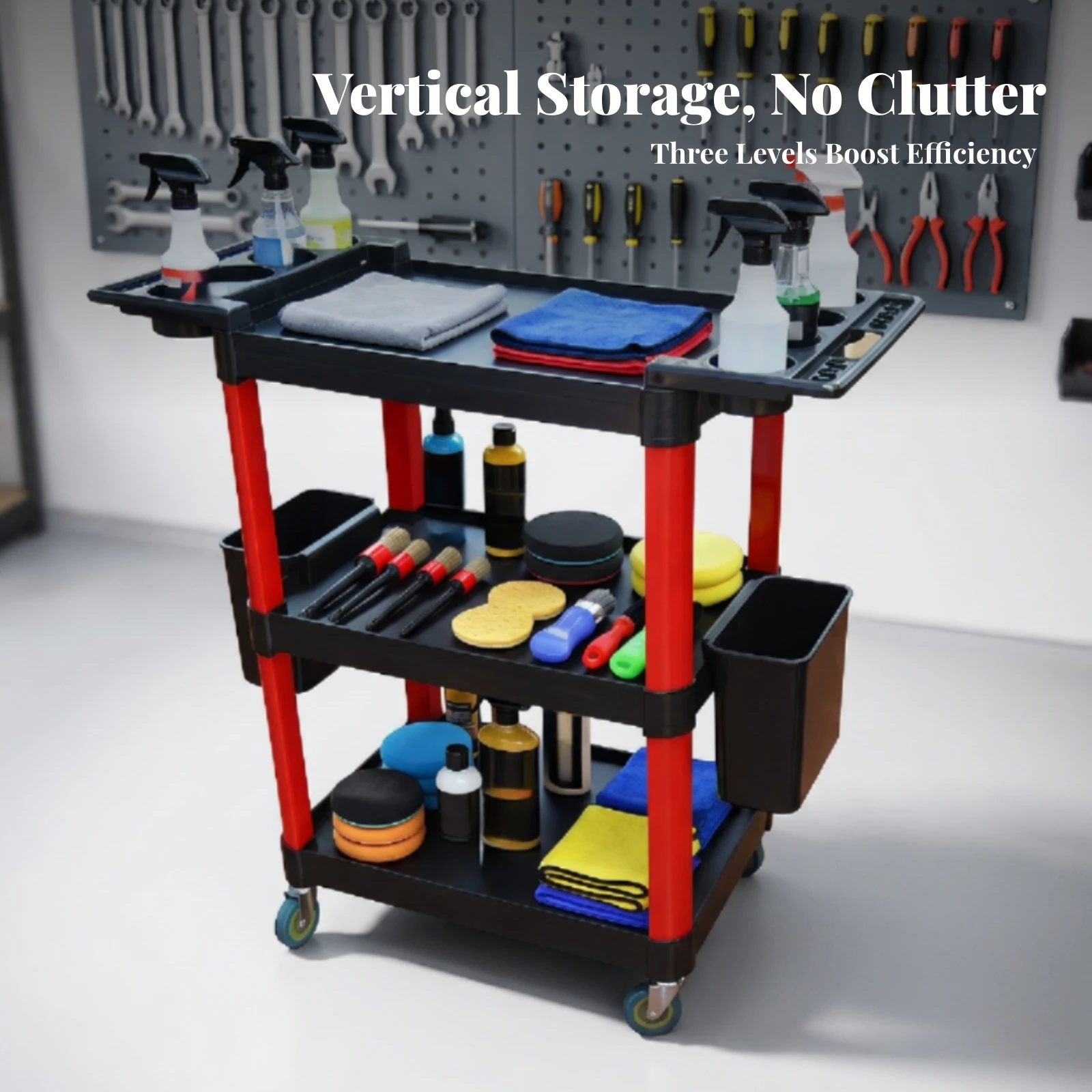 Rolling Organizer Portable Cart with Spray Bottle Holders Rolling Tool Organizer Auto for Garages - view 6