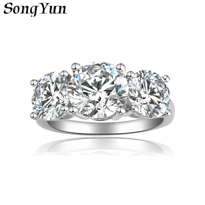 SONGYUN Moissanite Diamond Jewelry Women Three Stone Eternal Luxury 3ct Moissanite Ring Premium Style Finger Jewelry