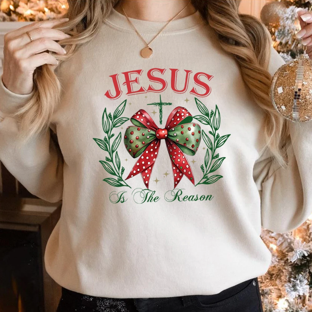 Jesus Is The Reason for The Season Sweatshirt Christmas Season Shirt Christmas Coquette Bow Sweater Christmas Jesus Sweatshirts