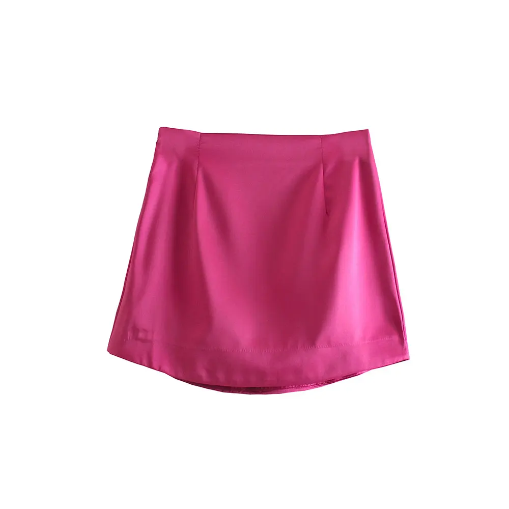 Duoperi moda feminina sólido cetim mini saia de cintura alta zíper lateral skort chique senhora saias curtas