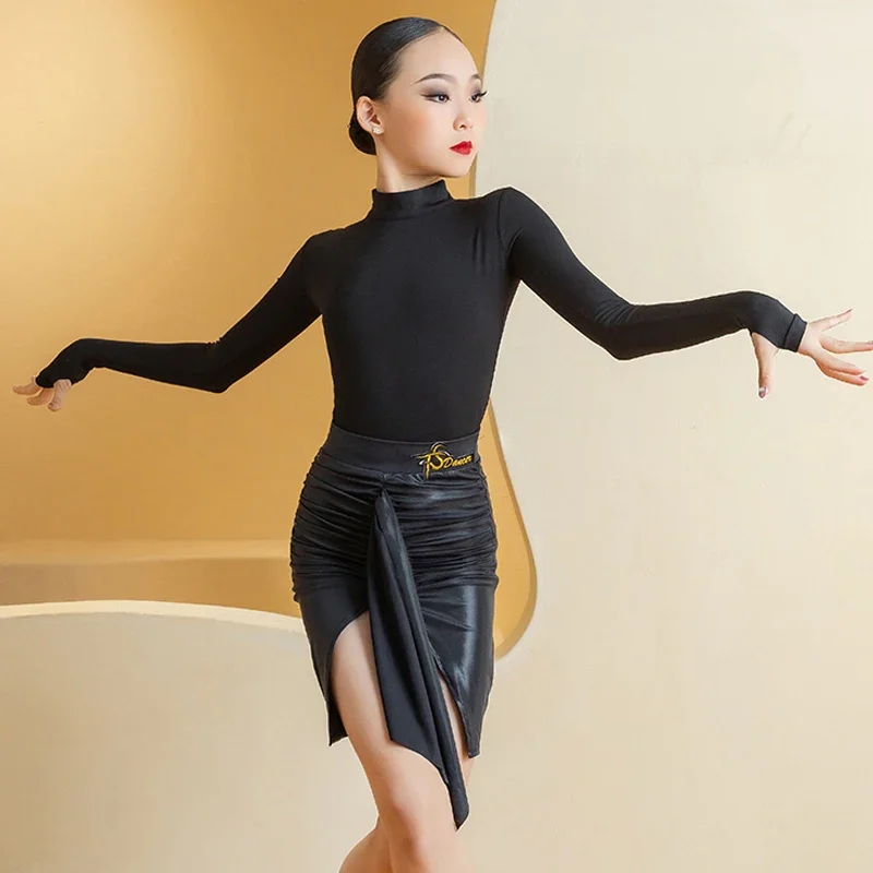 Nuove ragazze maniche lunghe danza top gonna in pelle concorso per bambini costume da ballo latino bambino spettacolo teatrale usura SL10893