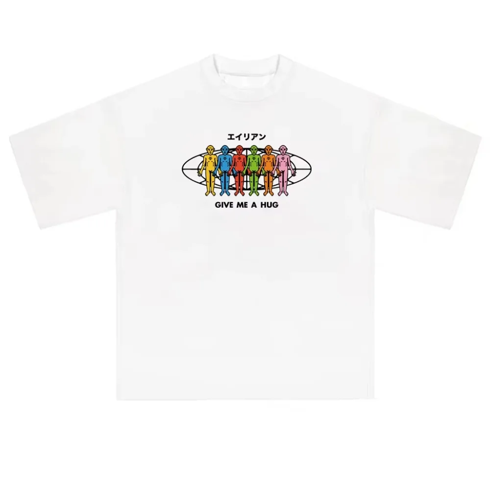 2026 New Streetwear Men Women Short Sleeve T Shirt, Playful Alien UFO Slogan Graphic Crew Neck Casual Tops