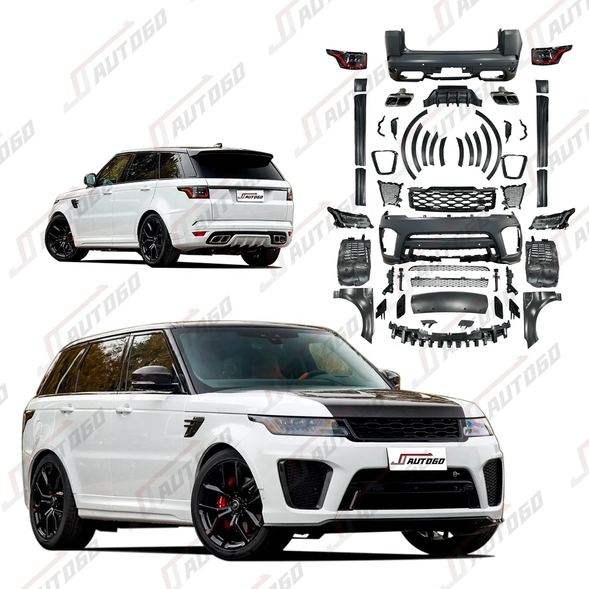 

Auto Modification Conversion Body Kit for Range Rover Sport 2014-2017 Upgrade to 2020 SVR Style Bumper Assembly with Fender Lamp