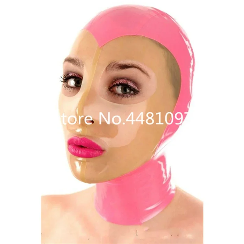 

Sexy Pink with Transparent Latex Mask Rubber Hood Unisex Fetish Cosplay Mask