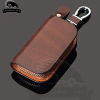 Funda para llavero de coche de cuero de grano de madera, billetera para llaves, para BMW, Audi, Mercedes, VW, Skoda, Jaguar, Toyota, Lexus, Honda, Hyundai, Kia, Opel