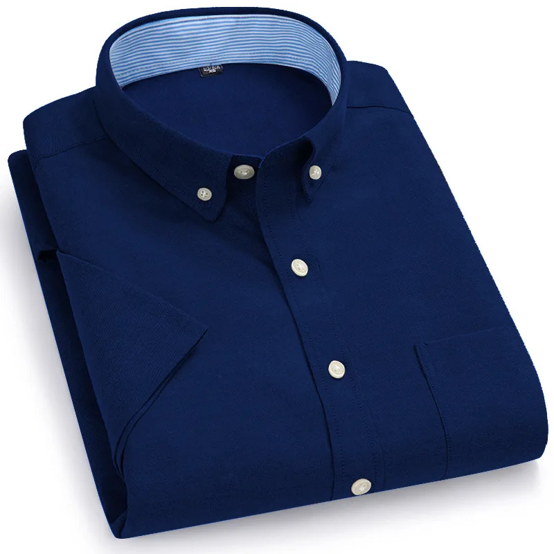 Men's Short-Sleeved Shirt, Summer Casual, Oxford Fabric, Solid Color, Simple, Trendy, Comfortable and High-Quality, Street Style