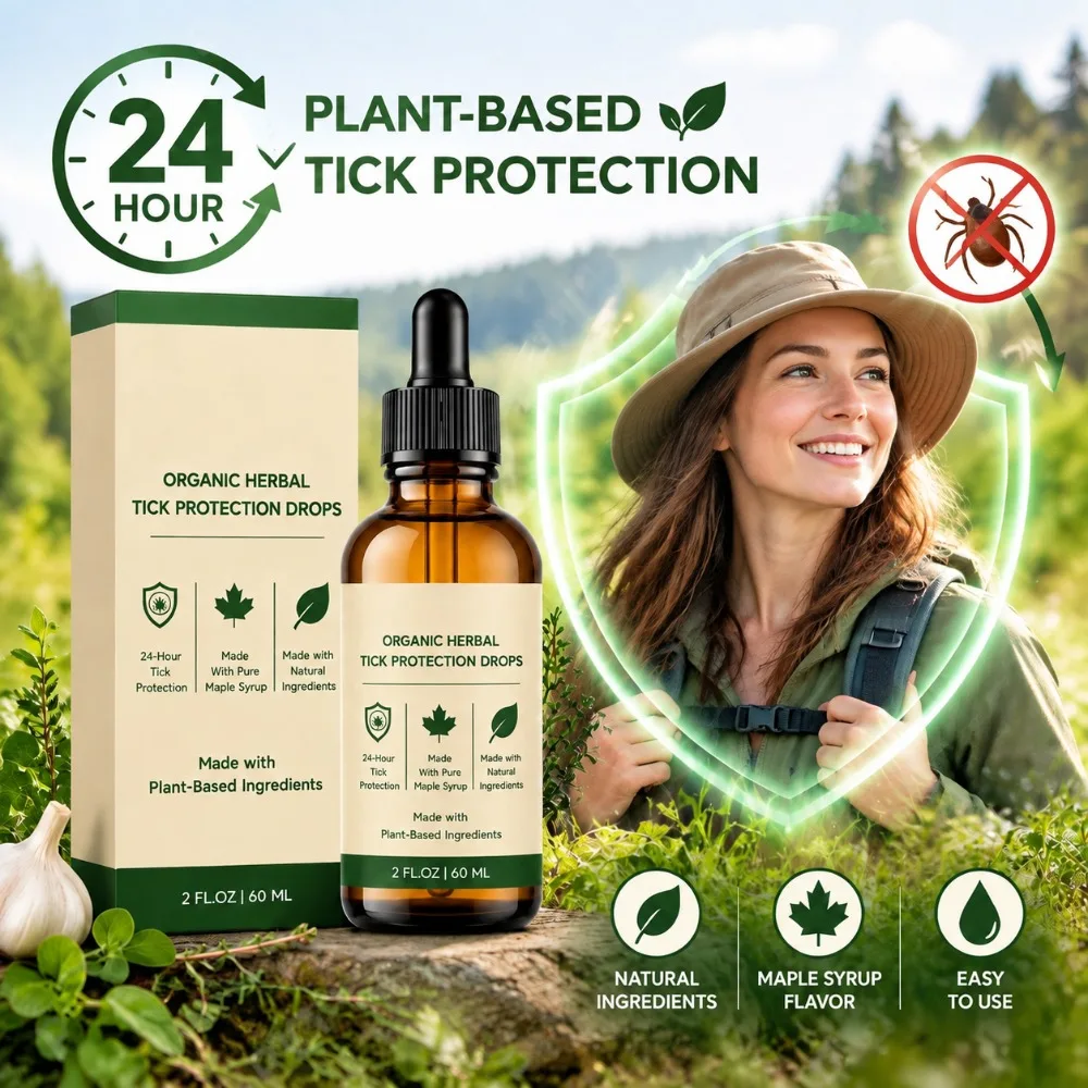 Organic Herbal Tick Protection Drops 24-Hour Plant-Based Tick Protection Oregano Garlic & Thyme Made with Pure Maple Syrup 60 ML