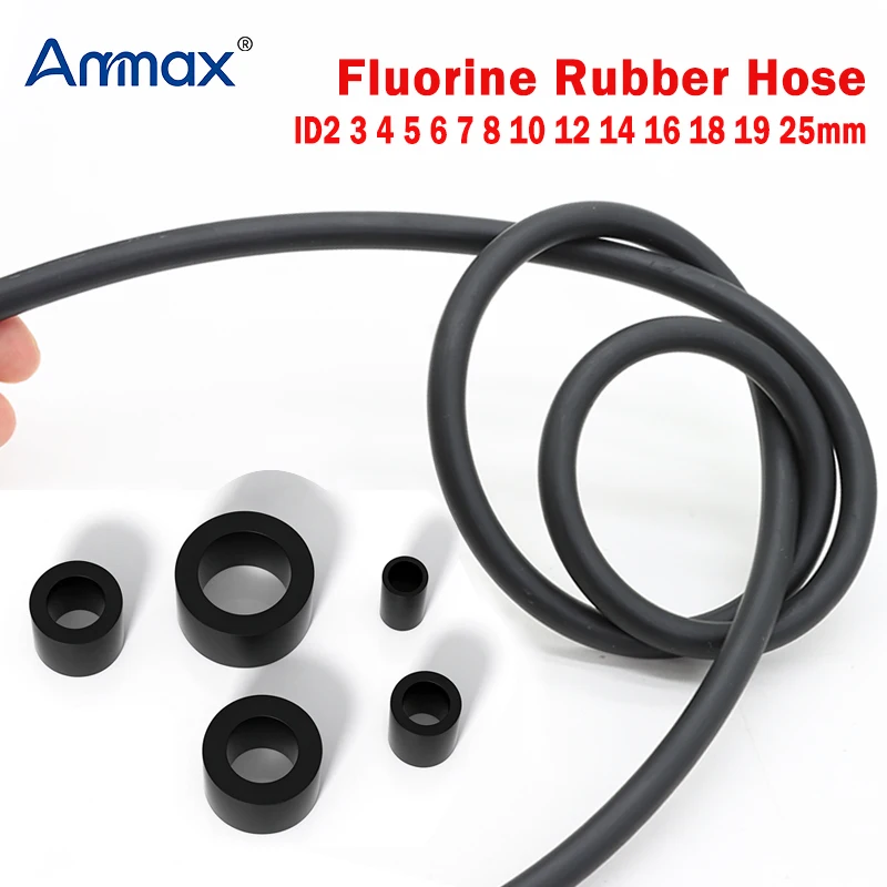 Black FKM Rubber Hose ID 2 3 4 5 6 7 8 10 - 25mm Flexible Acid Alkali Corrosion/Wear/Aging Resistant Fluorine Viton Tube