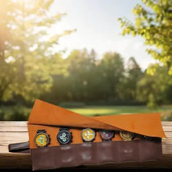 6-Slot Watch Bag Roll Travel Case Portable Vintage Leather Watch Display Case Watches Storage Box Watch Organizers Men Him Gifts