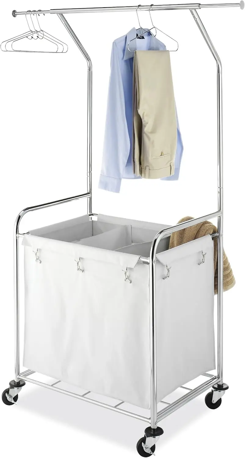 Commercial Rolling Laundry Center with Removable Liner and Heavy Duty Wheels