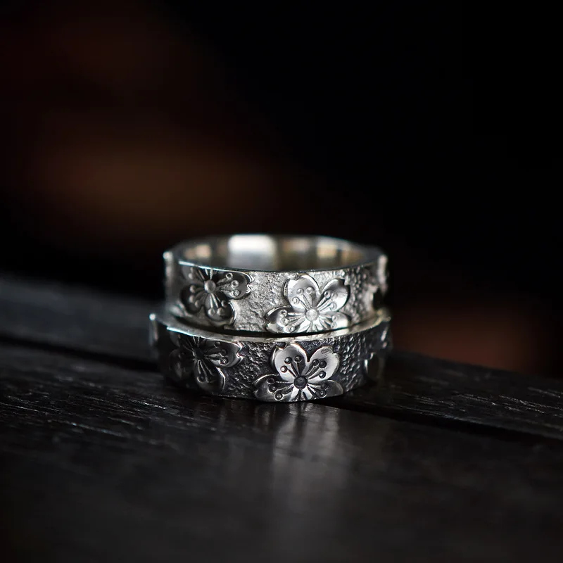 DAMAI Original Handcrafted Sakura Ring Adjustable Open Style for Women Vintage Personalized Couples Ring Fashion Jewelry
