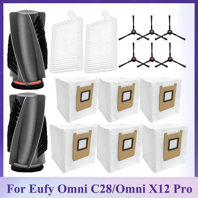 Main Brush Compatible For Eufy Omni C28 /Eufy Omni X12 Pro Vacuum Parts Main Brush Side Brush Dust Bag Accessories Replacement