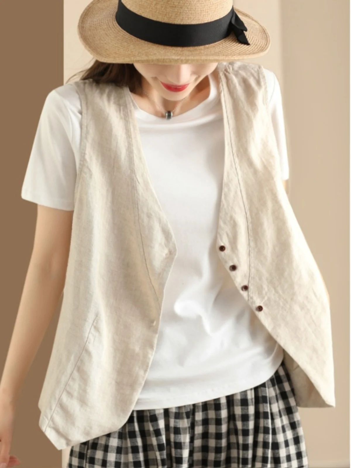 

Retro Japanese Sle Loose Women's Linen Vest Top Svel Outerwear Summer Thin Cotton Linen oulder Pad Jaet