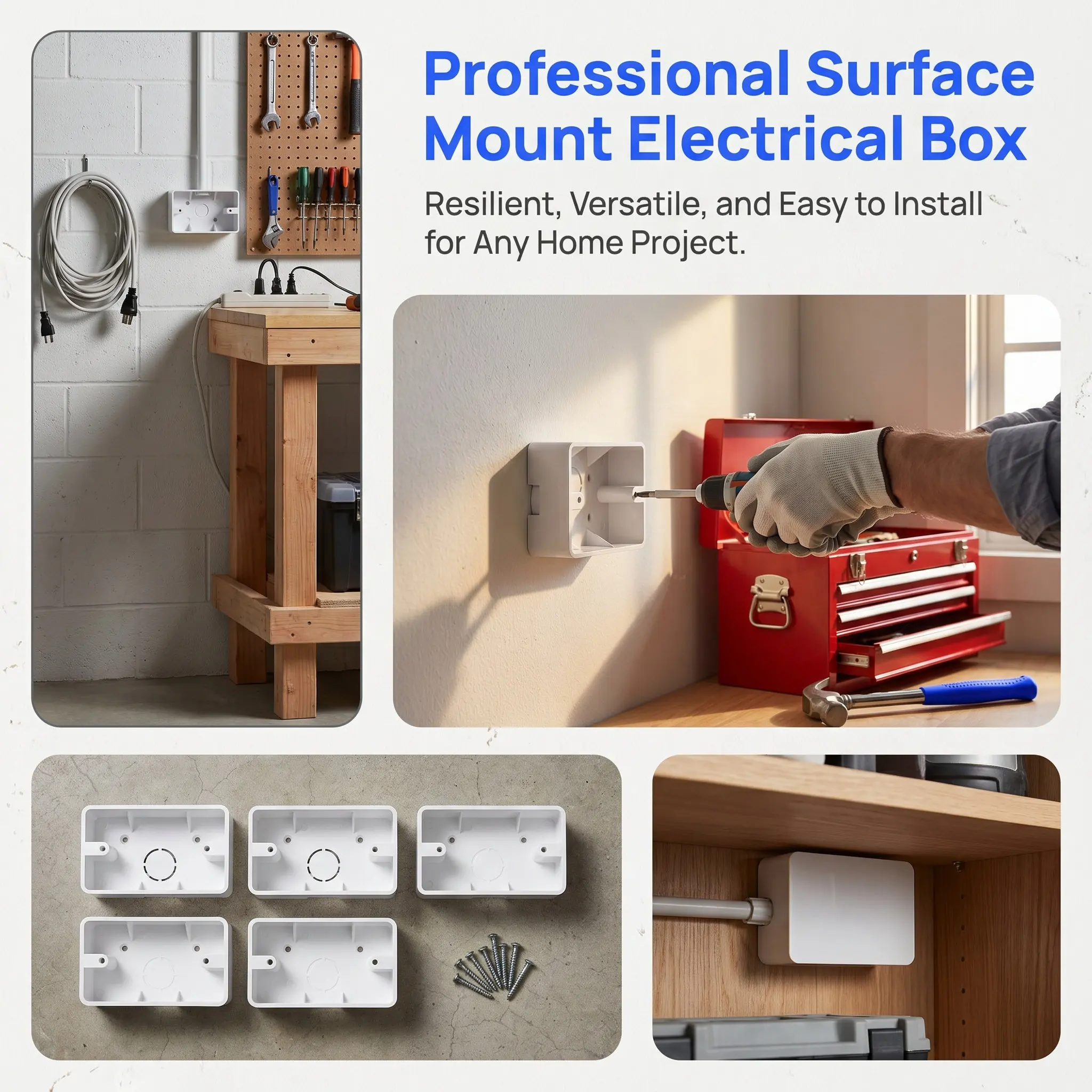 5Pcs Wall Socket Box Cavity Wall Mounted Junction Boxes for Flush Installation Electrical Outlet Case External Power Junction