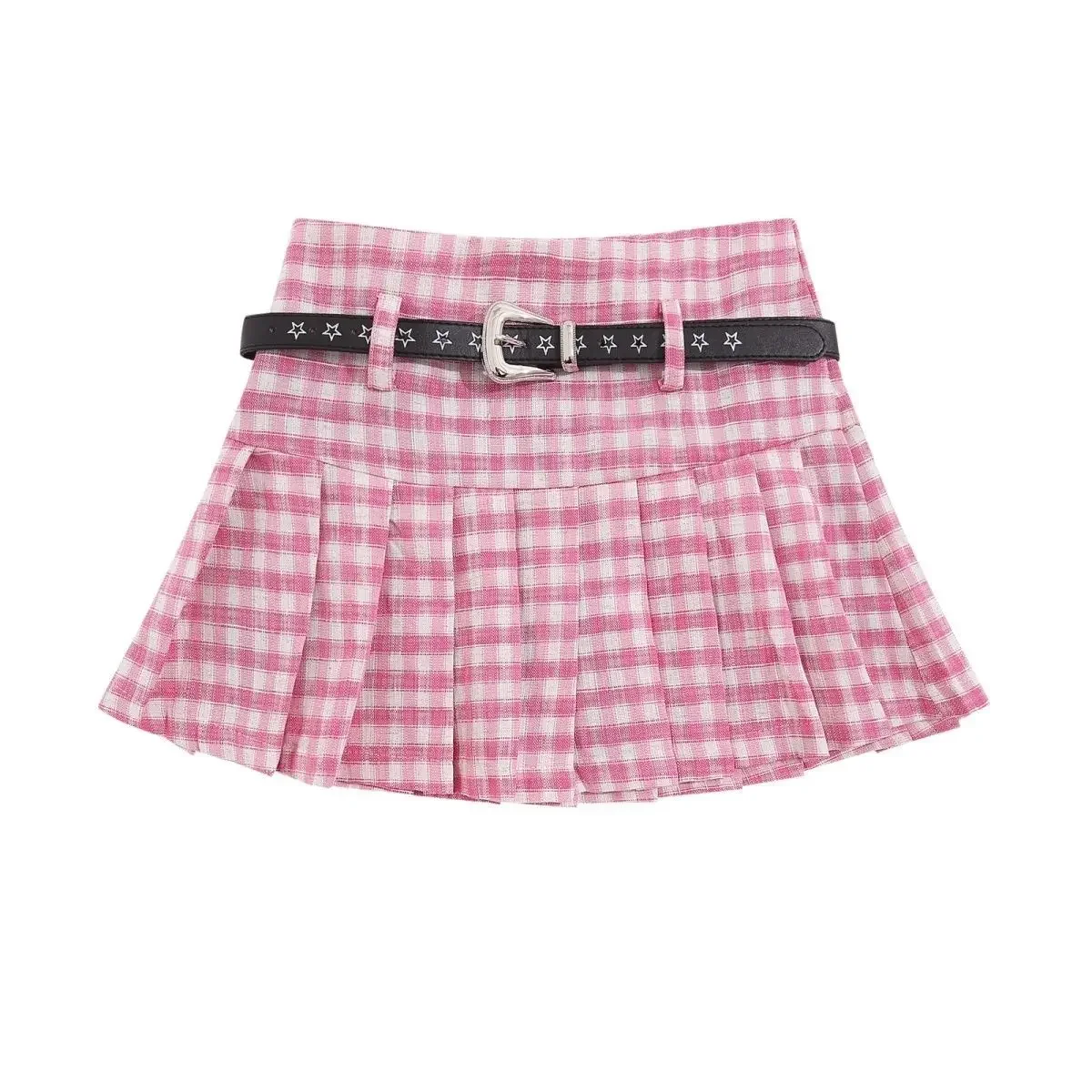 Kawaii Dopamine Pink Plaid Pleated Skirt Women Lolita Jk Sweet Cool High Waist Jupe Anti-exposure A Word JK Short Skirt