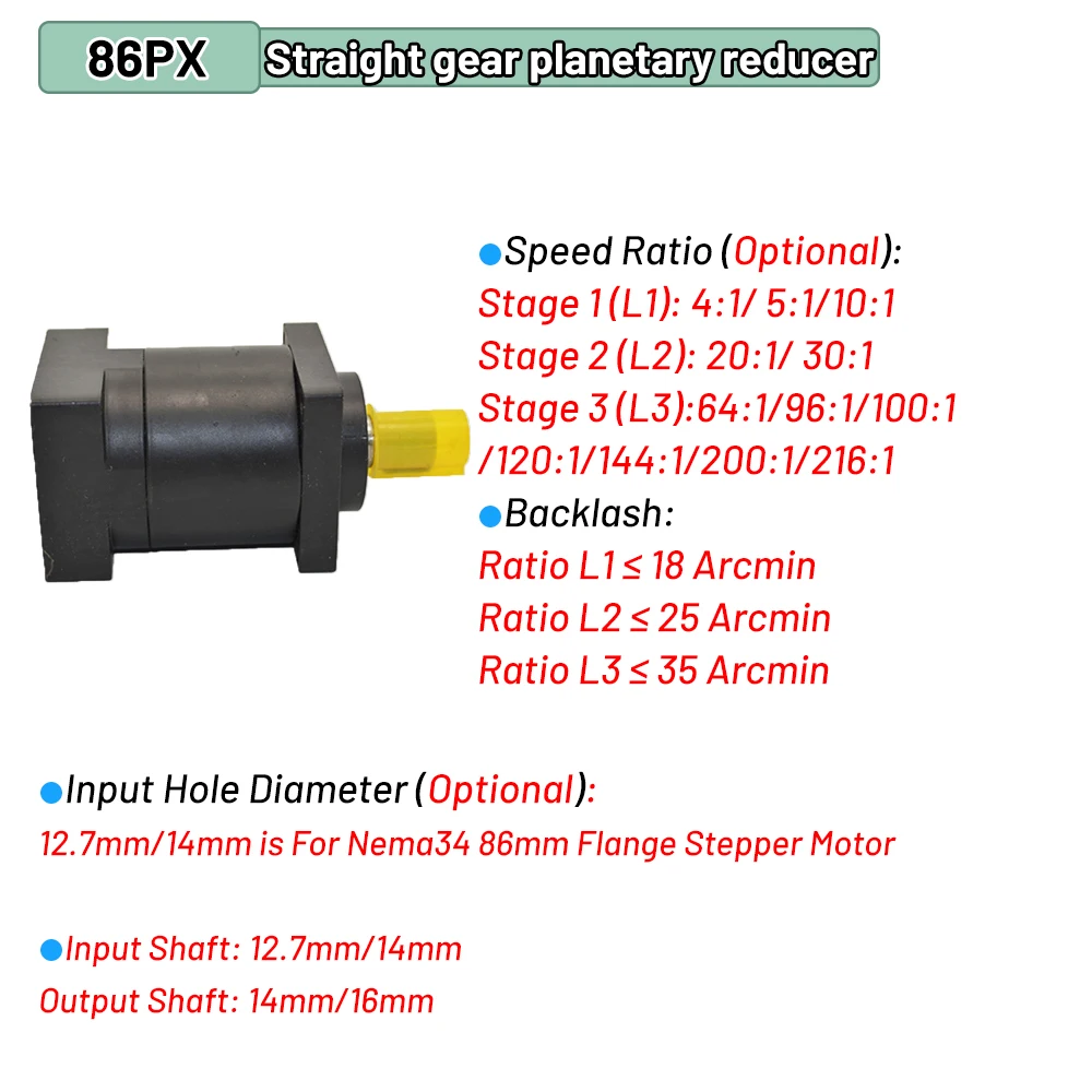 YUNDUAN Riduttore epicicloidale Step-down 57/86mm Riduttore motore Nema23 Nema34 Stepper 200/400/600/750W/1KW Servo