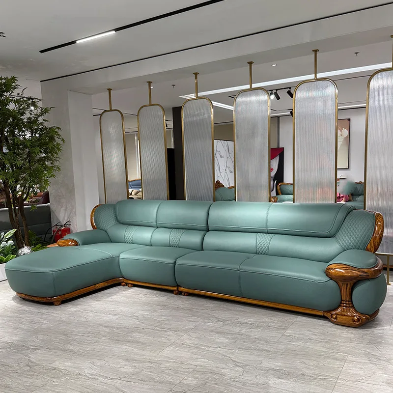 Modern simple ebony sofa top layer cowhide modern luxury villa large apartment