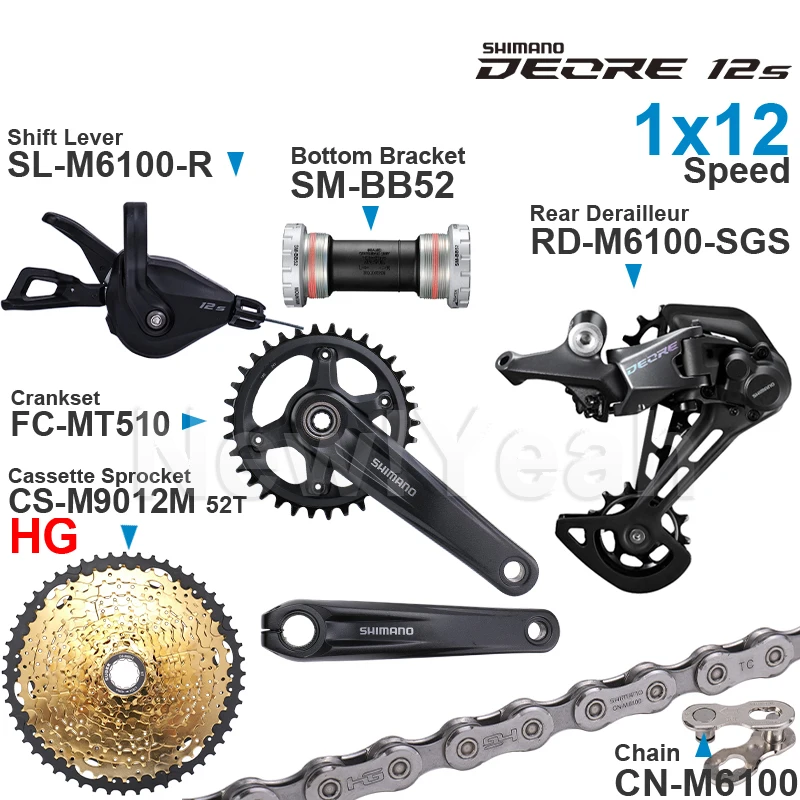 SHIMANO DEORE M6100 12speed Groupset with Shifter Rear Chain MT510 CRANKSET Bottom Bracket and 11-50T Colorful Cassette Sprocket