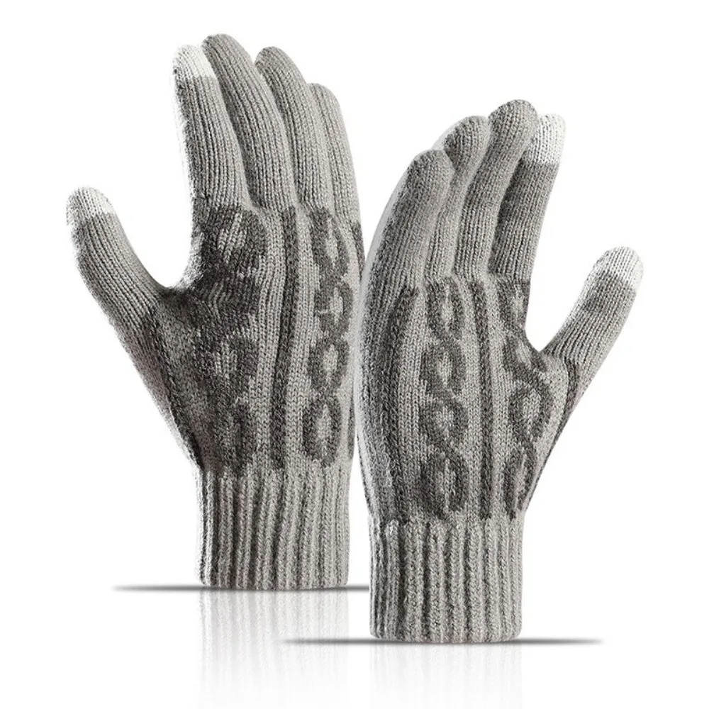 Synthetic Fabric Touchscreen Gloves Jacquard Knit Touchscreen Compatible Knit Gloves Plus Velvet Lining Cold-Proof Winter Gloves