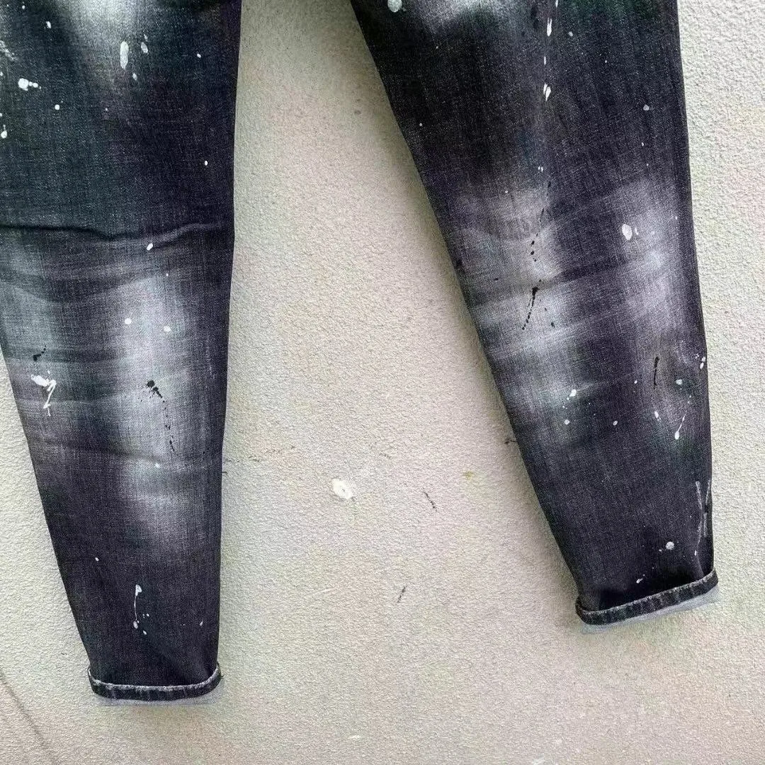 100 chareiharper 089 Men's skinny Skinny jeans Ripped Fabric Non-stretch Paint Splash vintage blue jeans