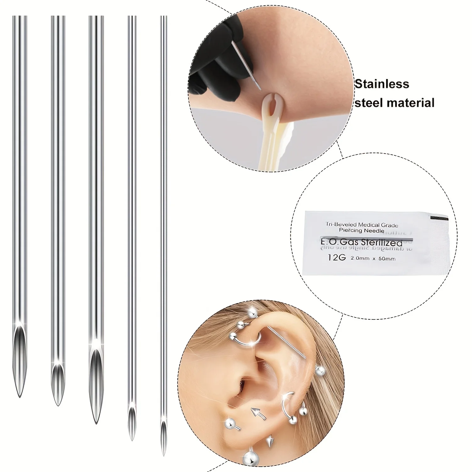 All Body Piercing Jewelry and Tool Septum Forceps Clamp and 316L Stainless Steel Piercing Needles For Woman Man