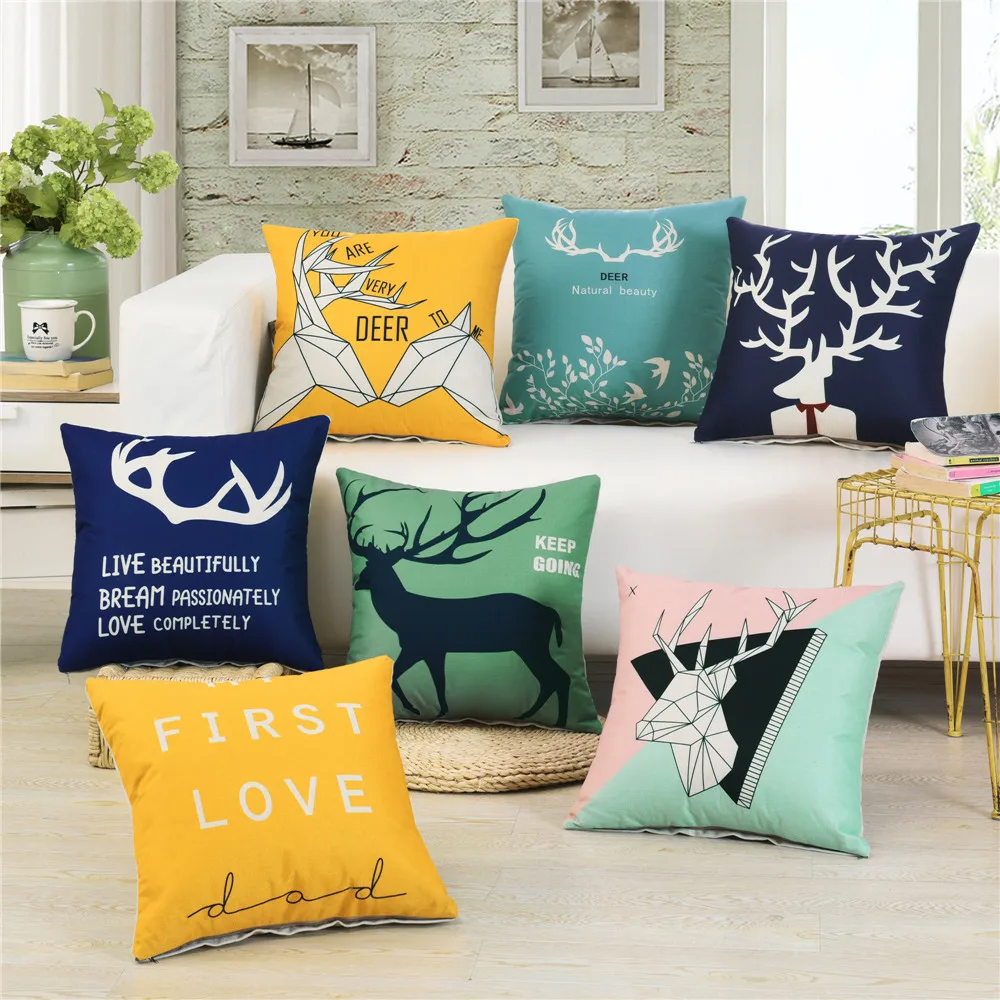 

45x45cm Animal Deer Printed Home Sofa Cushion Cover Christmas Decoration Throw Pillowcase Xmas Gift