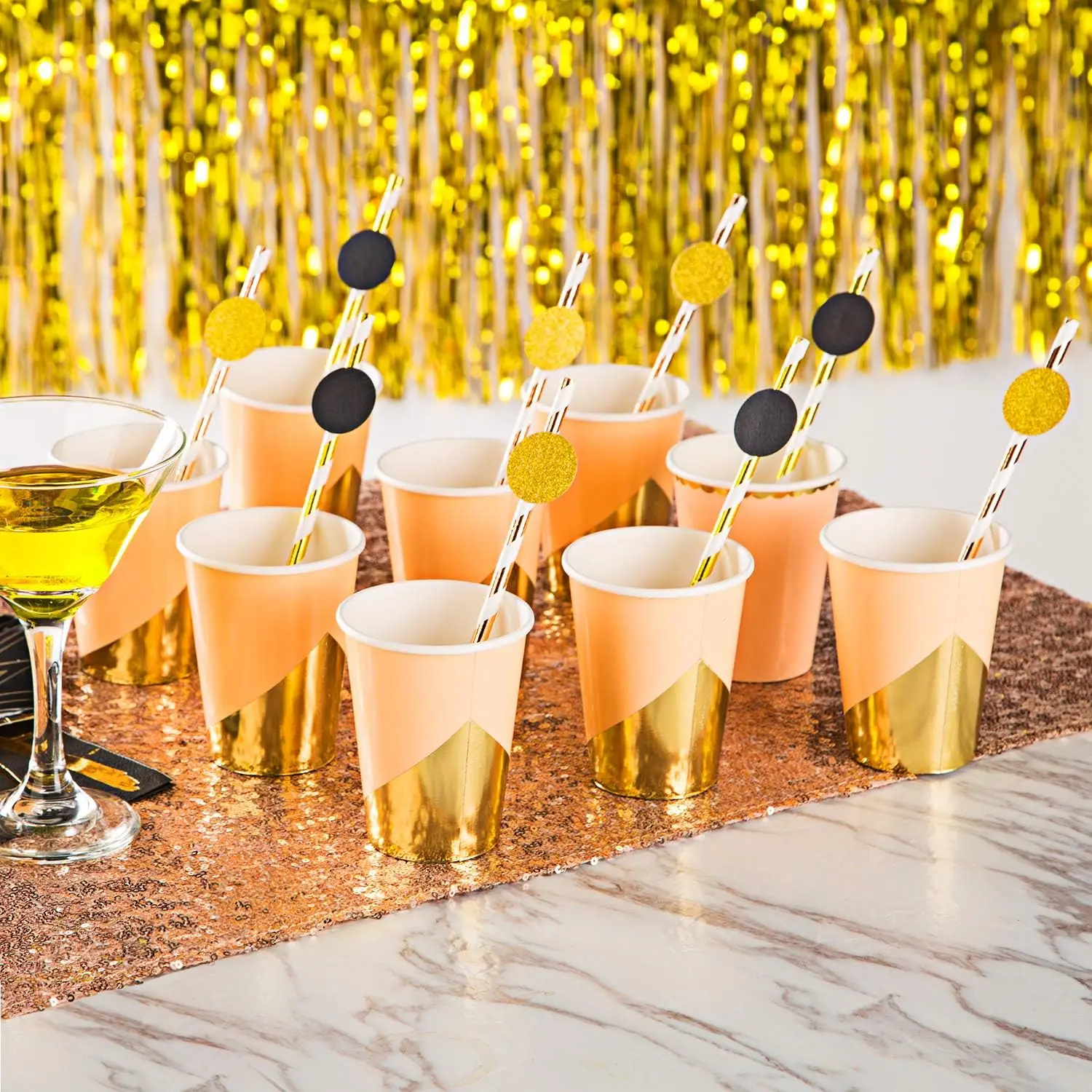 Glitzernde Konfetti-Kreise für Hochzeits- und Partydekoration sowie Tischdekoration, 1,2 Zoll Durchmesser (Glitzergold, Schwarz, 200 Stück) – Detail 5